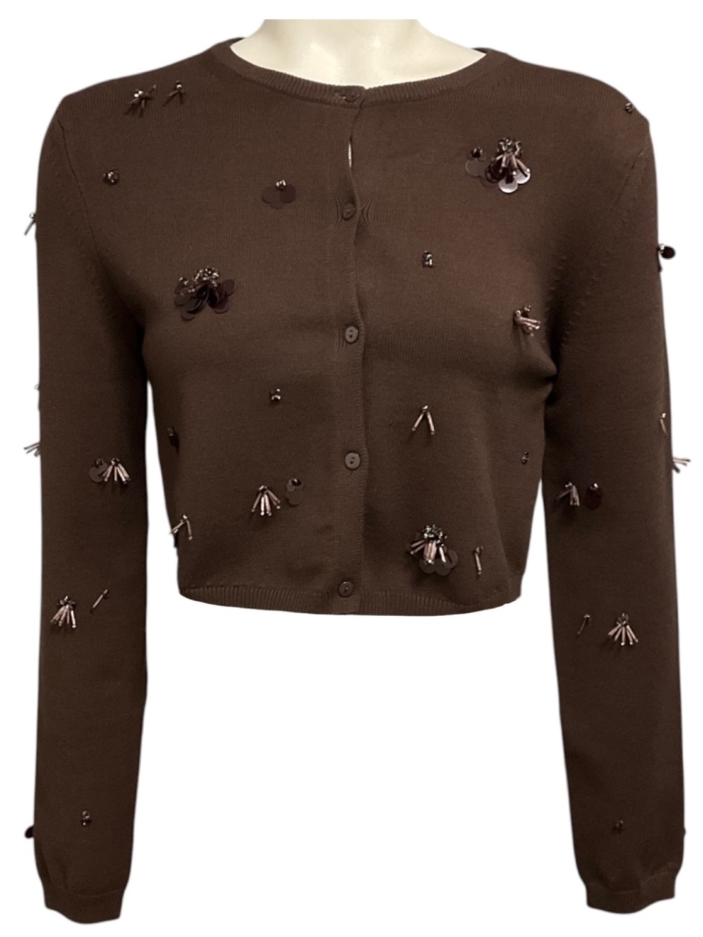 SIMKHAI BROWN ZADIE EMBELLISHED CROPPED CARDIGAN